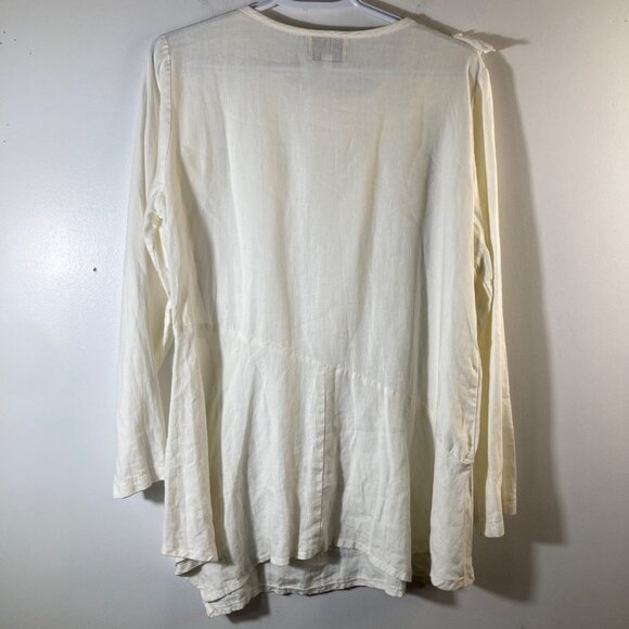 Womens Tiar Bellomo Linen Lagenlook Tunic Flower Detail Ivory M - Picture 2 of 9